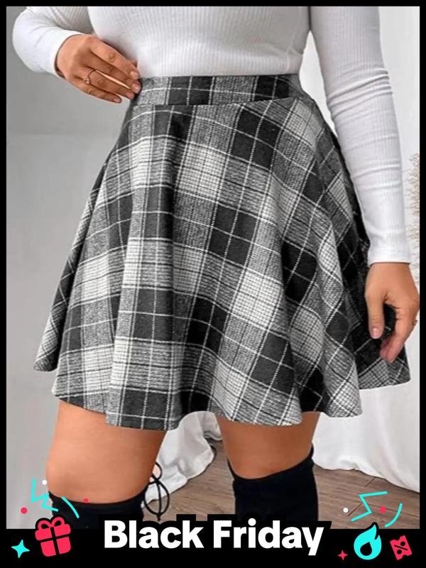  Plaid Print Flared Skirt, Elegant Fashion Casual A Line Skirt for Daily Outdoor Wear,  Skirts for Women, Women Vintage Clothing for Fall & Winter Vintage Clothes