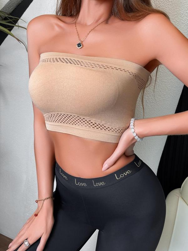 Women's Sexy Plain Hollow Out Strapless Push Up Bra, Comfort Cozy Casual Comfy Breathable Seamless Crop Bandeau Lingerie Top, Ladies Underwear for All Seasons Daily Wear