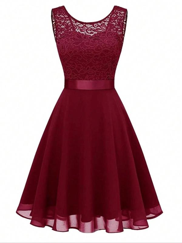 Women's Contrast Floral Lace Bow Back Tank Dress, Elegant Backless Midi Dress for Party Wedding Guest, Ladies Clothes for All Seasons