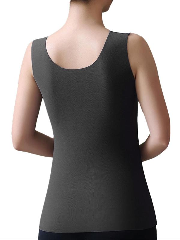 Women's Solid Contrast Lace Thermal Underwear Top, Casual Comfy Warm V Neck Sleeveless Top for Fall & Winter, Women's Thermal Underwear for Daily Wear