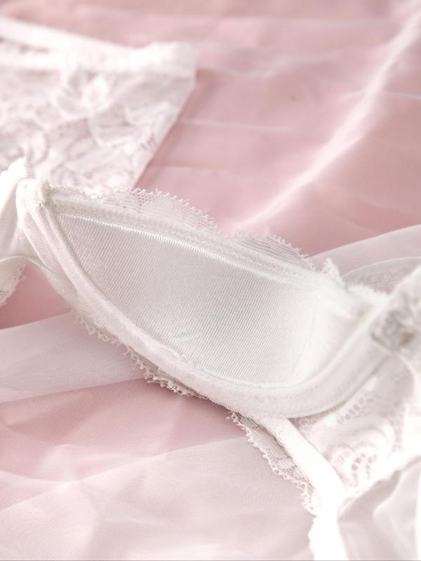 Women's Solid Floral Lace Adjustable Strap Bra & Bow Decor Crotchless Thong Set, Lingerie for Women, Sexy Casual Soft Comfy Breathable Lingerie Wear for Daily Wear, Lingerie for Women, Women Sexy Lingerie, Ladies Underwear Set for All Seasons