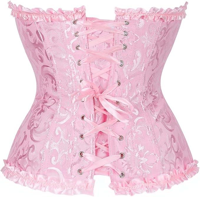 819  Women's Lace Up Boned Overbust Corset Bustier Lingerie Bodyshaper Top