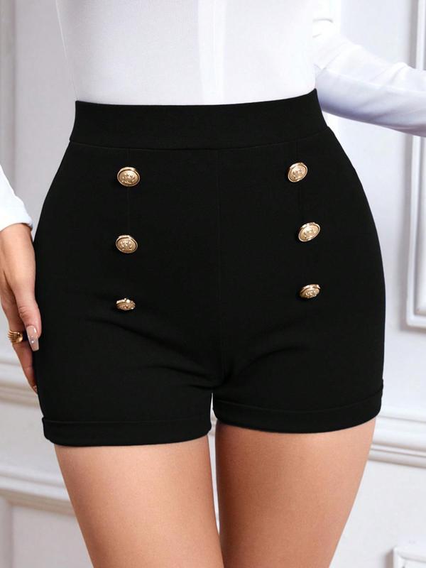 Women's Plain Button Front High Waist Shorts, Casual Solid Skinny Shorts for Summer, Ladies Bottoms for Daily Wear