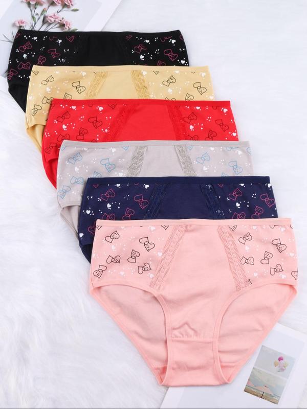 Women's Heart Print High Waist Panty, Soft Comfy Breathable Knicker for Daily Wear, Underwear for All Seasons