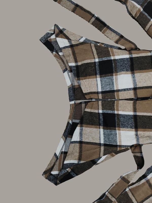 Women's Plaid Print Belted Asymmetrical Hem Coat Jackets, Elegant Long Sleeve Waterfall Collar Outerwear for Fall & Winter, Winter Clothes Women, Women's Clothing for Daily Wear, Fall Outfits, Fallfreshness Clothes, Womenswear