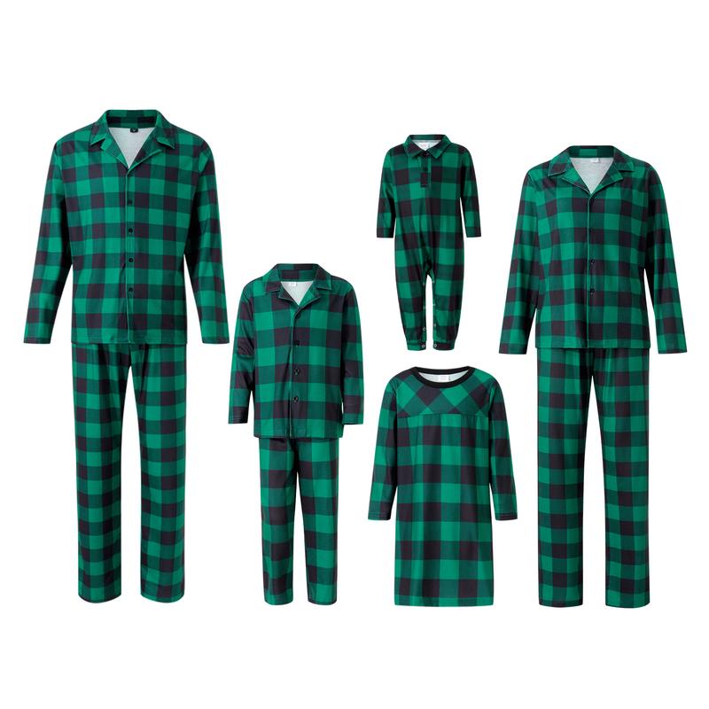 Family Christmas Pajamas Matching Sets, Long Sleeve Plaid Shirt with Elastic Waist Pants