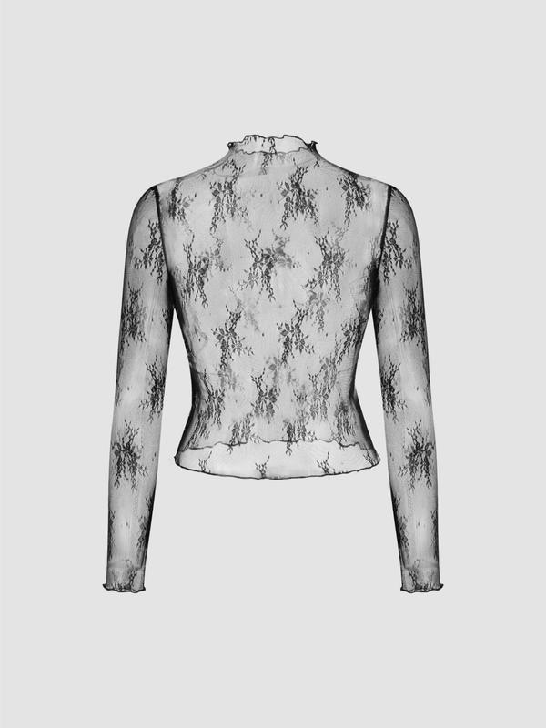 Women's Ditsy Floral Print Lace Top & Cami Jumpsuit Two-piece Set, Casual Long Sleeve Top & Wide Leg Jumpsuit for Daily Wear, Ladies Two-piece Outfits for All Seasons