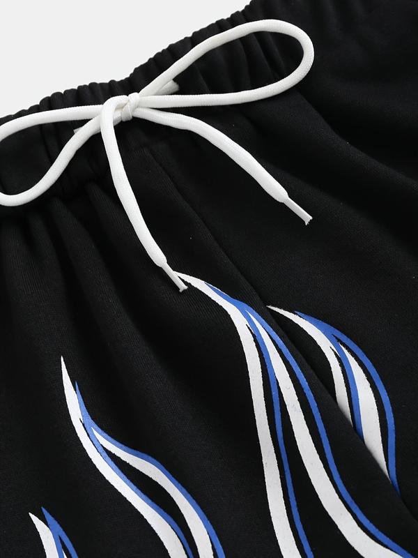 Women's Fire Print Drawstring Waist Shorts, Casual Pocket Track Shorts for Summer, Shorts for Women, Fashion Women's Bottoms for Daily Wear