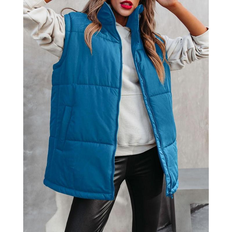 Fisoew Womens Sleeveless Puffer Vest Winter Zip Up Stand Collar Padded Coat Outerwear Vests with Pockets