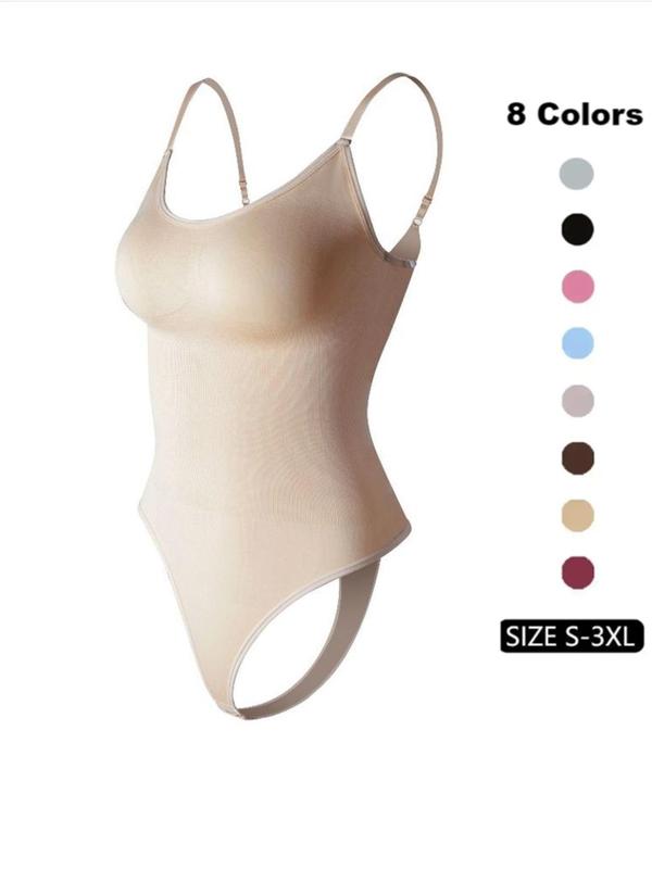 Women's Solid Adjustable Strap Backless Shapewear Bodysuit, Casual Comfy Seamless Tummy Control Butt Lifting Bodysuit for Daily Wear, Ladies Shapewear for All Seasons, Downtown Girl Clothes