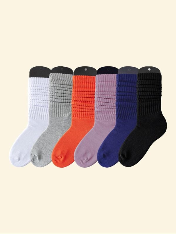 Women's 6 Pairs Solid Color Crew Socks, Fashion Casual Cozy Socks for Daily Outdoor Wear, Women Socks for All Seasons