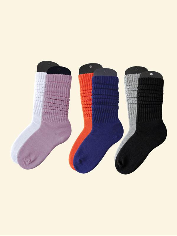 Women's 6 Pairs Solid Color Crew Socks, Fashion Casual Cozy Socks for Daily Outdoor Wear, Women Socks for All Seasons