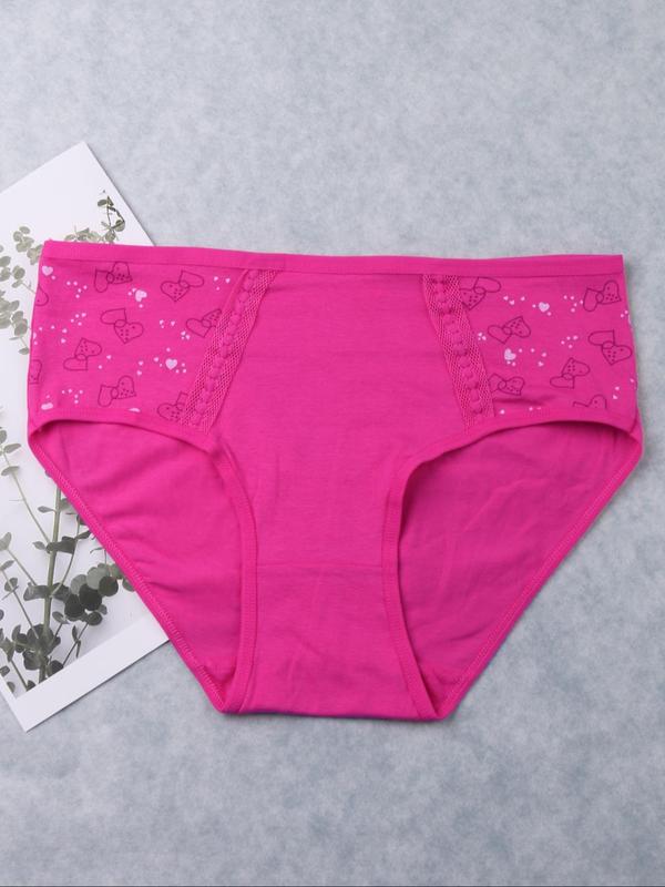 Women's Heart Print High Waist Panty, Soft Comfy Breathable Knicker for Daily Wear, Underwear for All Seasons