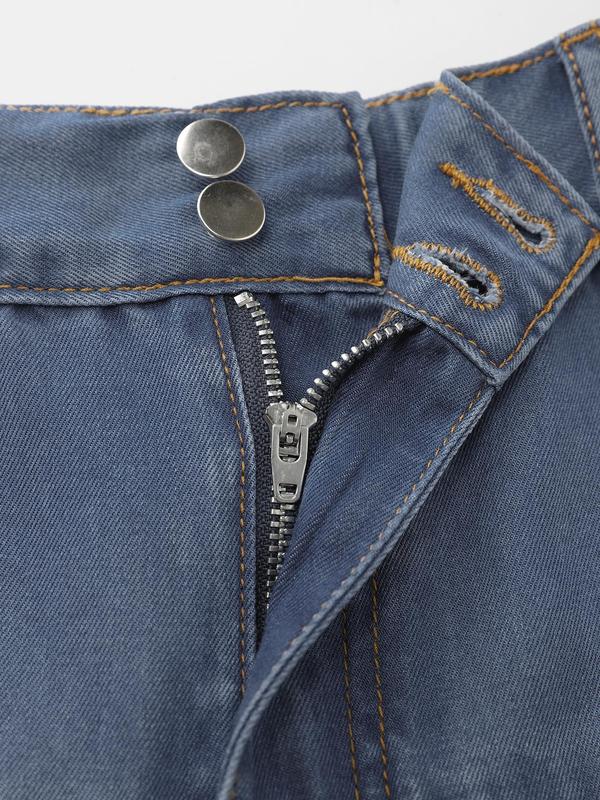 YOZY Women's Solid Button Zipper Fly Denim Skirt, Casual Long Denim Skirt for Daily Wear, Ladies Bottoms for All Seasons