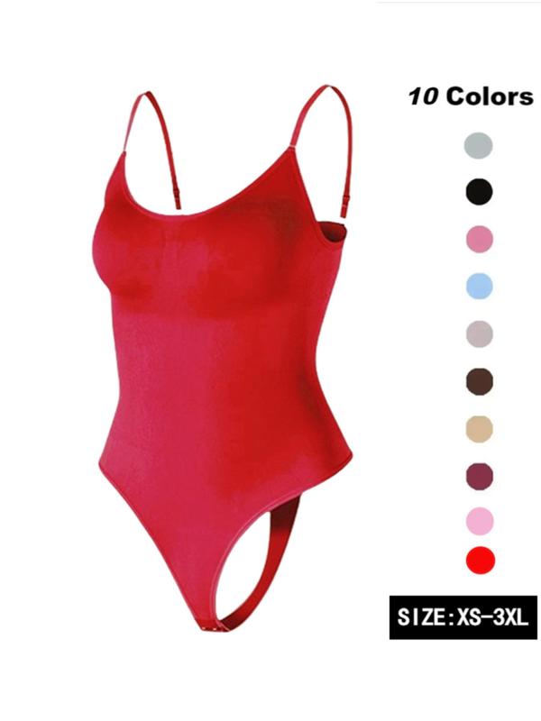Women's Solid Adjustable Strap Backless Shapewear Bodysuit, Casual Comfy Seamless Tummy Control Butt Lifting Bodysuit for Daily Wear, Ladies Shapewear for All Seasons, Downtown Girl Clothes