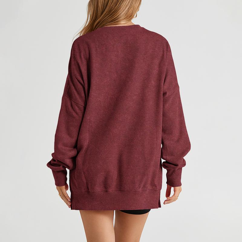 SHEWIN Women's Oversized Acid Wash Casual Long Sleeve Crewneck Lightweight Pullover Tops Loose Sweatshirts Comfort Womenswear