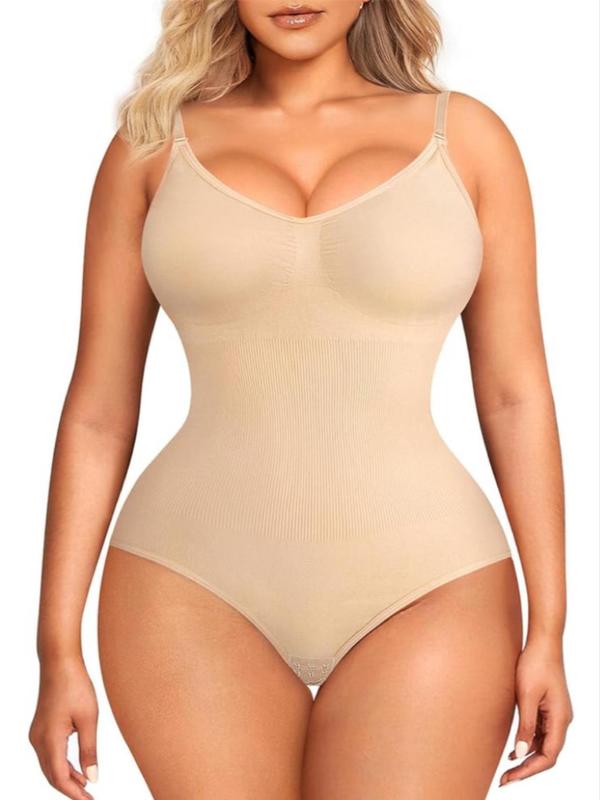 Women's Solid Adjustable Strap Hip Lift Tummy Control Shapewear Bodysuit, Fajas Shapewear, Seamless Comfort Minimalist Basic Backless Slimming One-piece Body Sculpting, Tummy Hiding Clothes, Womenswear, Utah Girl Fits
