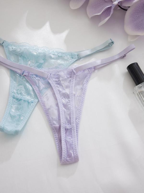 Women's Floral Lace Drop Waist Thong, Soft Comfy Breathable Adjustable Strap Panty for Daily Wear, Ladies Underwear for All Seasons