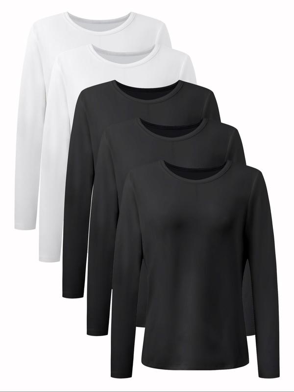 Women's Solid Long Sleeve Tee, T-shirts for Women, Basic Casual Round Neck T-shirt for Fall & Winter, T Shirts for Women, Women's Top for Daily Wear, Fall Clothing Women, 90s Clothes, Fall Outfits
