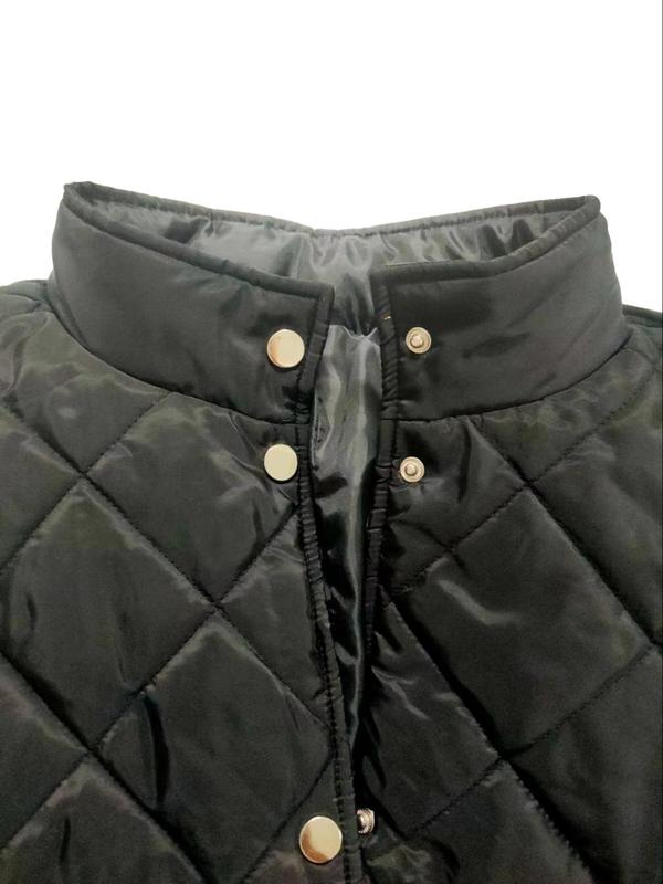  Solid Button Front Pocket Quilted Vest Coat, Casual Sleeveless Outerwear for Fall & Winter, Women's Clothes for Daily Wear