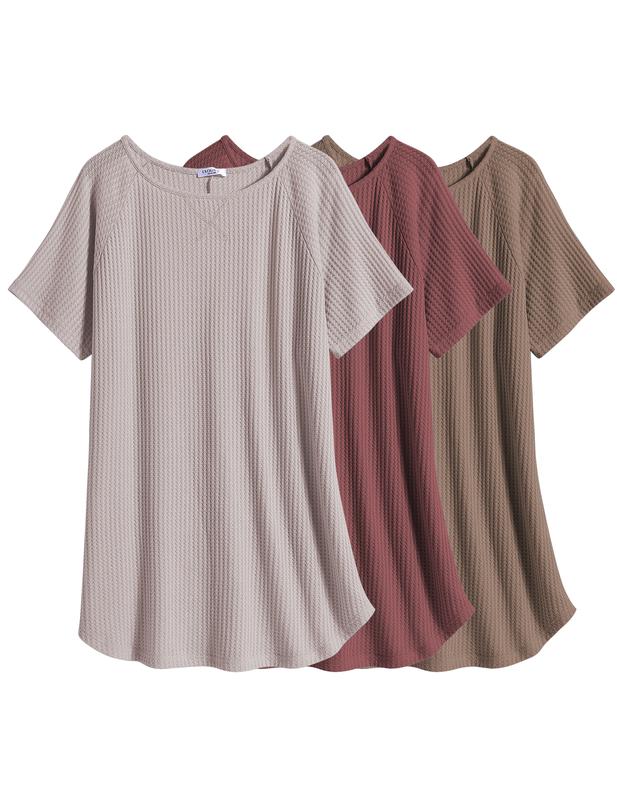 Ekouaer 3 Pack Women's T-shirt Nightgown Waffle Knit Short Sleeve Sleepshirts Casual Cover Ups S-XXXL