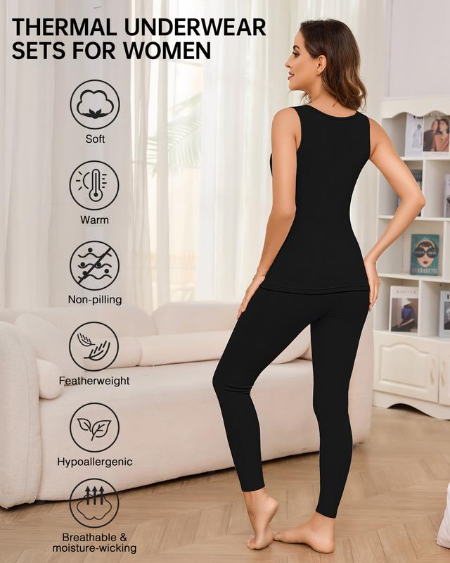 Thermal Underwear for Women Long Johns with Fleece Lined Base Layer Women Set Camisole Sleeveless Thermal Tank Top and Bottom for Cold Weather