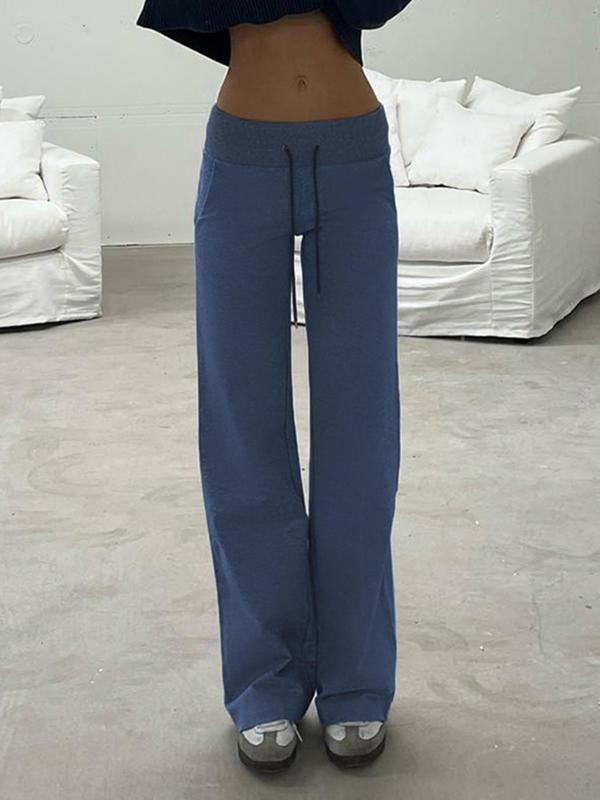 Women's Plain Drawstring Waist Straight Leg Pants, Casual Pocket High Waist Trousers for Fall, Fall Pants, Pants for Women, Fashion Women's Fall Bottoms for Daily Wear, Downtown Girl Clothes
