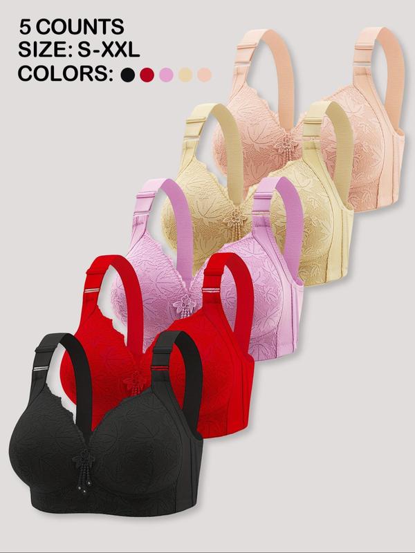 Women's Solid Color Contrast Lace Push Up Bra, Adjustable Strap Wireless Bra, Soft Comfortable Breathable Lingerie for All Seasons,  Lingerie for Women