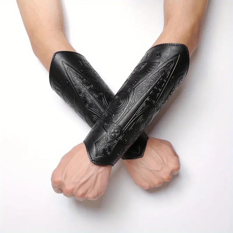 Vintage Embossed Wrist Guard, 1 Count Retro Style Faux Leather Knight Arm Guard, Cosplay Costume Accessories for Stage Performance & Costume