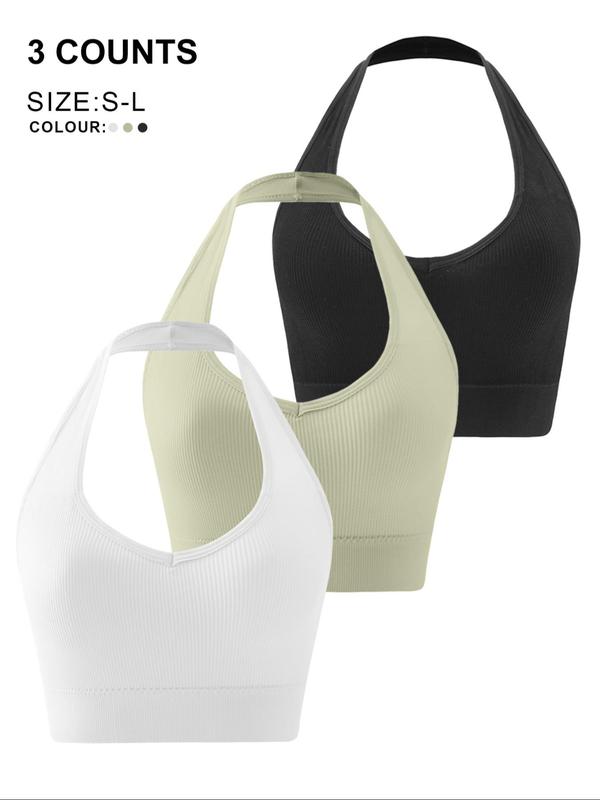 Women's  Solid Striped Backless Wireless Bra, Casual Comfortable Breathable Lingerie for Daily Wear, Softness Lingerie for All Seasons