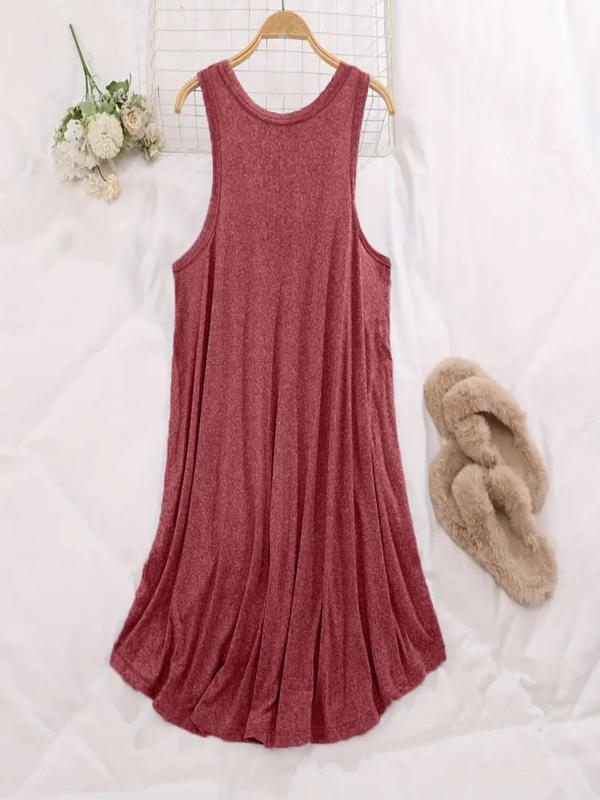  Solid Color Tank Nightdress, Casual Comfy Round Neck Sleeveless Nightgown for Women, Women's Sleepwear for All Seasons