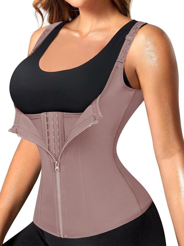 Women's Solid Zipper Hook & Eye Closure Shapewear Tank Top, High Stretch Tummy Control Shaper, Tummy Tuck Shaper, Women's Shapewear for All Seasons