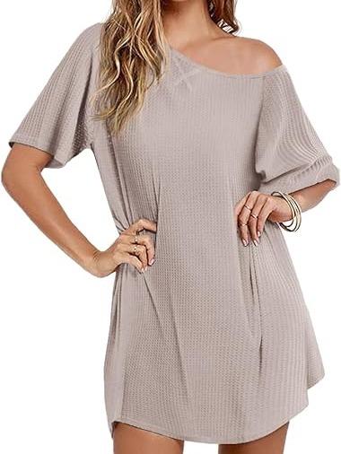 Ekouaer 3 Pack Women's T-shirt Nightgown Waffle Knit Short Sleeve Sleepshirts Casual Cover Ups S-XXXL