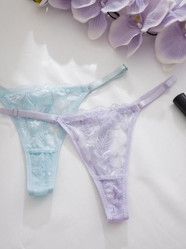 Women's Floral Lace Drop Waist Thong, Soft Comfy Breathable Adjustable Strap Panty for Daily Wear, Ladies Underwear for All Seasons