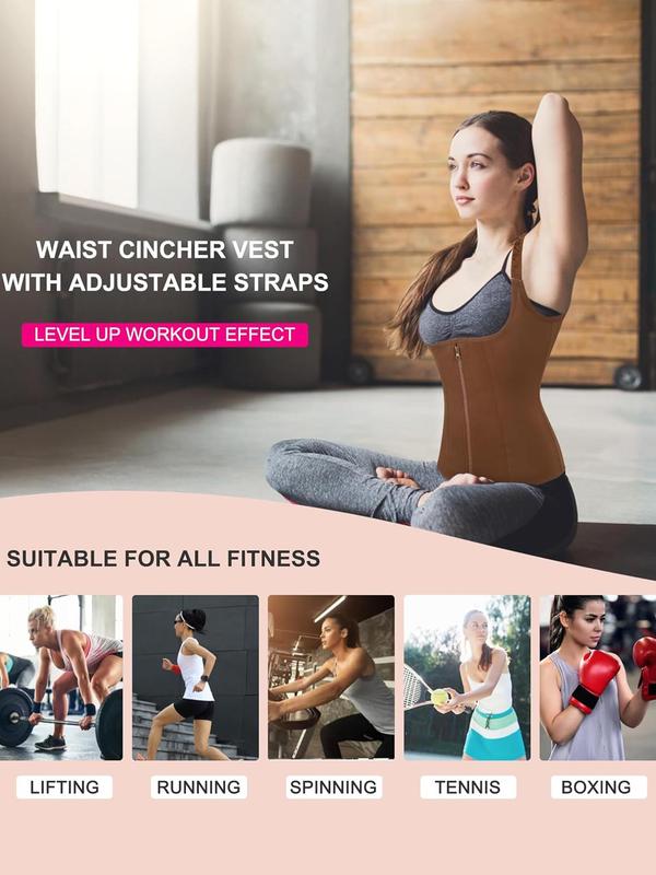 Women's Solid Zipper Hook & Eye Closure Shapewear Tank Top, High Stretch Tummy Control Shaper, Tummy Tuck Shaper, Women's Shapewear for All Seasons