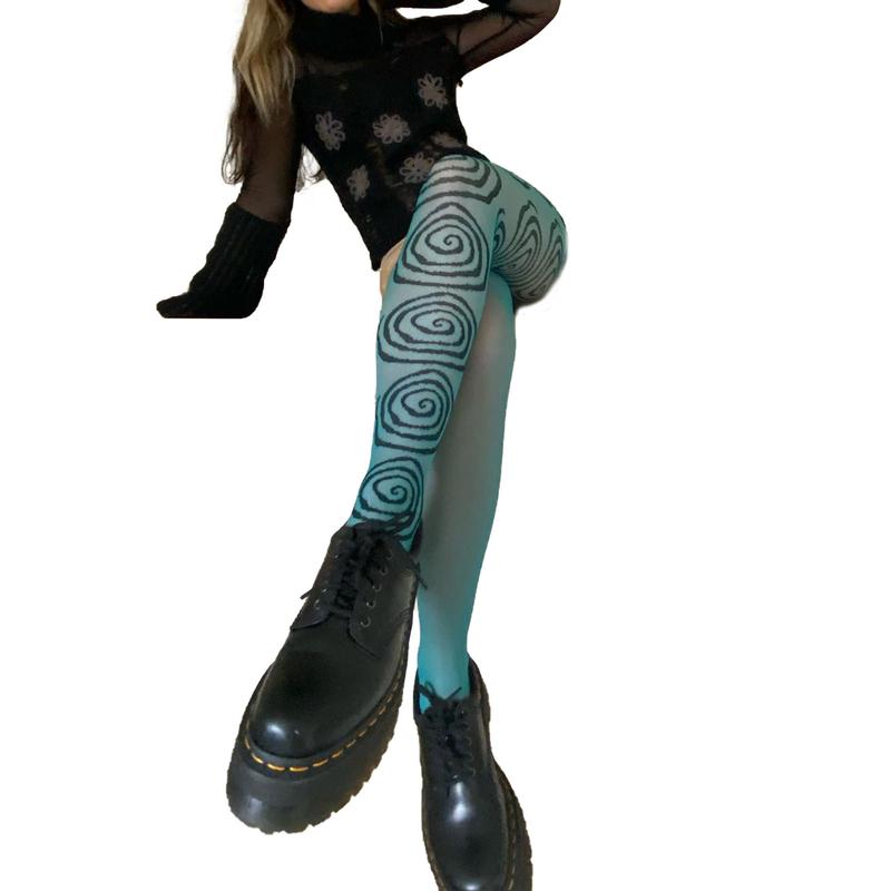 Women Y2K Printed Tights Sexy Sheer Mesh Leggings Pants Bodycon Bottoms 90S Vintage Stretchy Pants Harajuku Comfortable Tights Streetwear