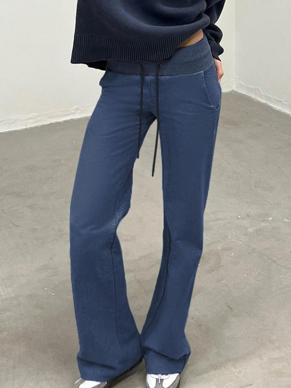 Women's Plain Drawstring Waist Straight Leg Pants, Casual Pocket High Waist Trousers for Fall, Fall Pants, Pants for Women, Fashion Women's Fall Bottoms for Daily Wear, Downtown Girl Clothes