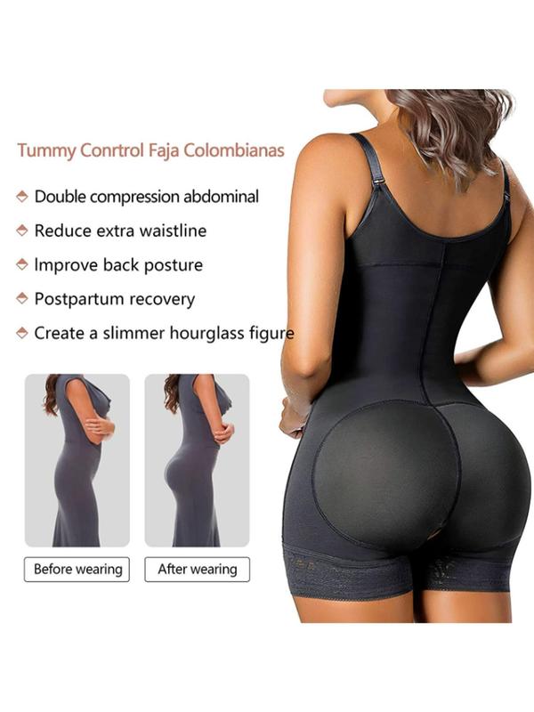Women's Sexy Open Bust Contrast Lace Adjustable Hook & Eye Closure Front Shapewear Romper, Casual Adjustable Strap Tummy Control Butt Lifter Shaper, Women's Shapewear for Daily Wear