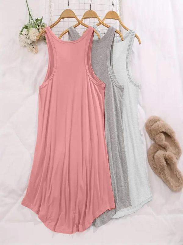  Solid Color Tank Nightdress, Casual Comfy Round Neck Sleeveless Nightgown for Women, Women's Sleepwear for All Seasons