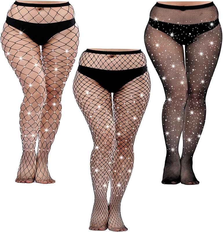 3 Pairs Sparkly Fishnets Tights Plus Size Sparkle Diamond Fishnets Sparkle Fishnets Tights Fishnet Stockings