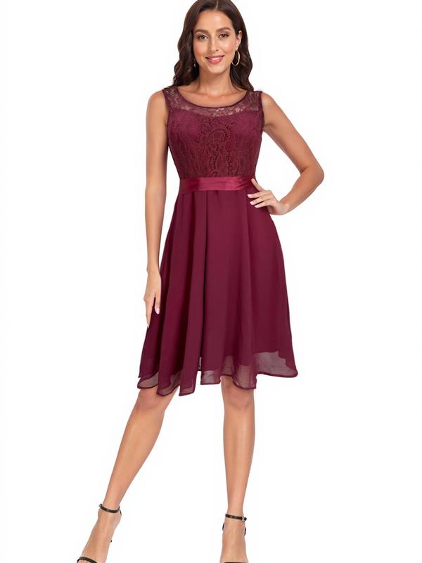 Women's Contrast Floral Lace Bow Back Tank Dress, Elegant Backless Midi Dress for Party Wedding Guest, Ladies Clothes for All Seasons
