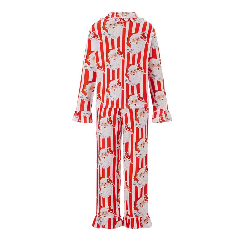Christmas Family Pajamas Matching Set Stripes Santa Claus Long Sleeve Shirt with Pants Sleepwear for Baby Girls Boys Loungewear