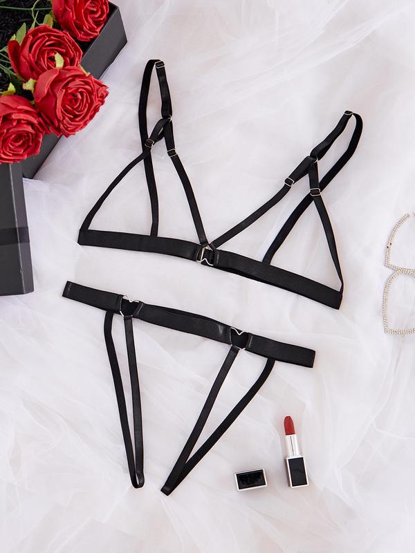 Sexy black cutout women's underwear panty set