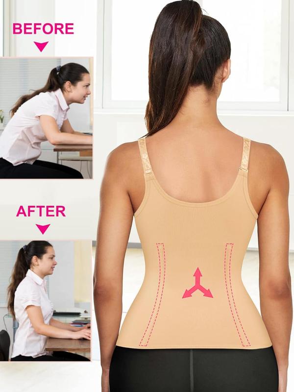 Women's Solid Zipper Hook & Eye Closure Shapewear Tank Top, High Stretch Tummy Control Shaper, Tummy Tuck Shaper, Women's Shapewear for All Seasons