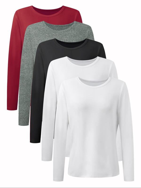 Women's Solid Long Sleeve Tee, T-shirts for Women, Basic Casual Round Neck T-shirt for Fall & Winter, T Shirts for Women, Women's Top for Daily Wear, Fall Clothing Women, 90s Clothes, Fall Outfits