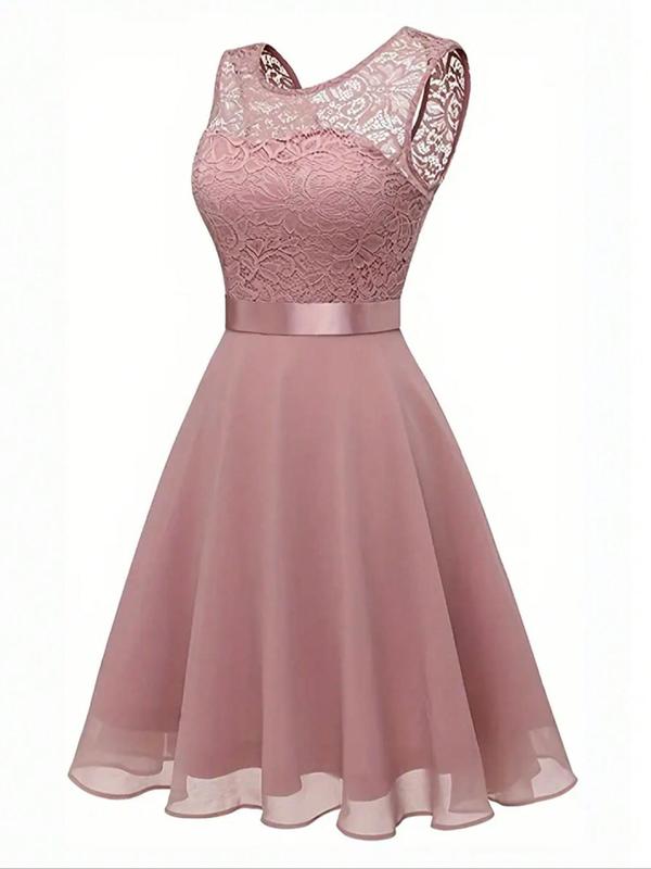 Women's Contrast Floral Lace Bow Back Tank Dress, Elegant Backless Midi Dress for Party Wedding Guest, Ladies Clothes for All Seasons