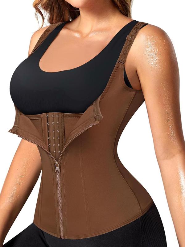 Women's Solid Zipper Hook & Eye Closure Shapewear Tank Top, High Stretch Tummy Control Shaper, Tummy Tuck Shaper, Women's Shapewear for All Seasons