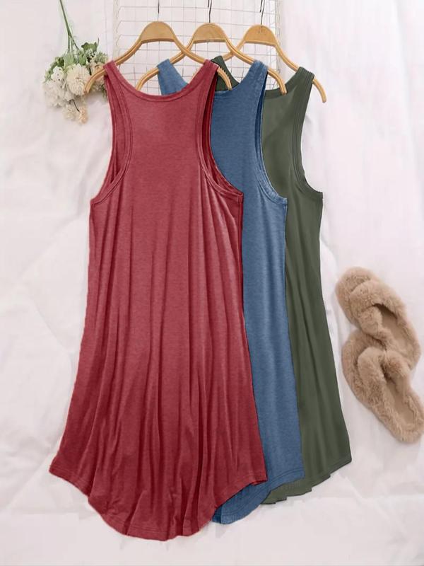  Solid Color Tank Nightdress, Casual Comfy Round Neck Sleeveless Nightgown for Women, Women's Sleepwear for All Seasons