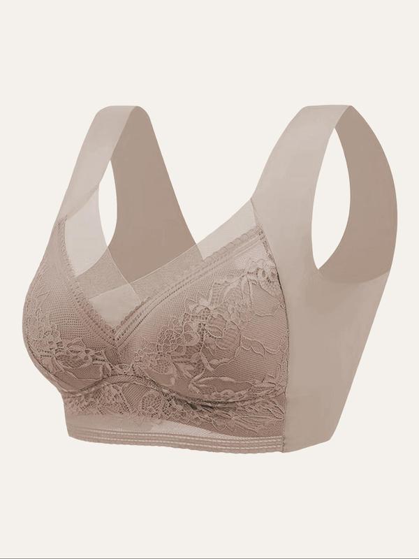 Women's Plain Contrast Lace Bra, Soft Breathable Push Up Bra, Back To School Summer Clothes Women, Lady Minimalist Basic Lingerie Top, Solid Color Underwear Sets for All Seasons