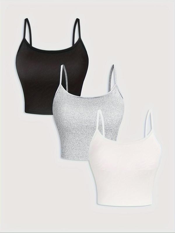 Women's Solid Backless Crop Cami Top, Casual Spaghetti Strap Top for Summer, Ladies Clothes for Daily Wear